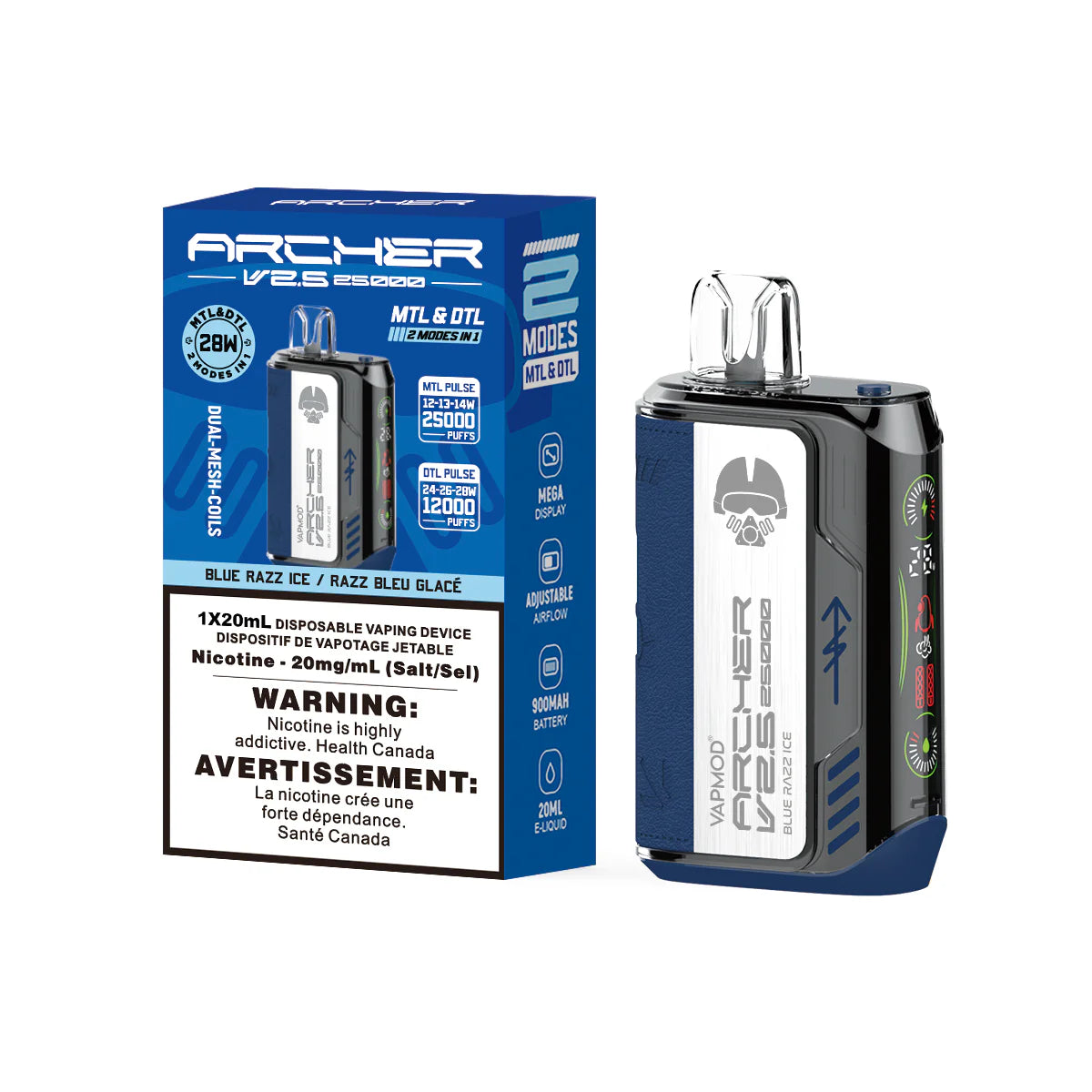 VAPMOD 25K BY ARCHER BLUE RAZZ ICE DISPOSABLE VAPE