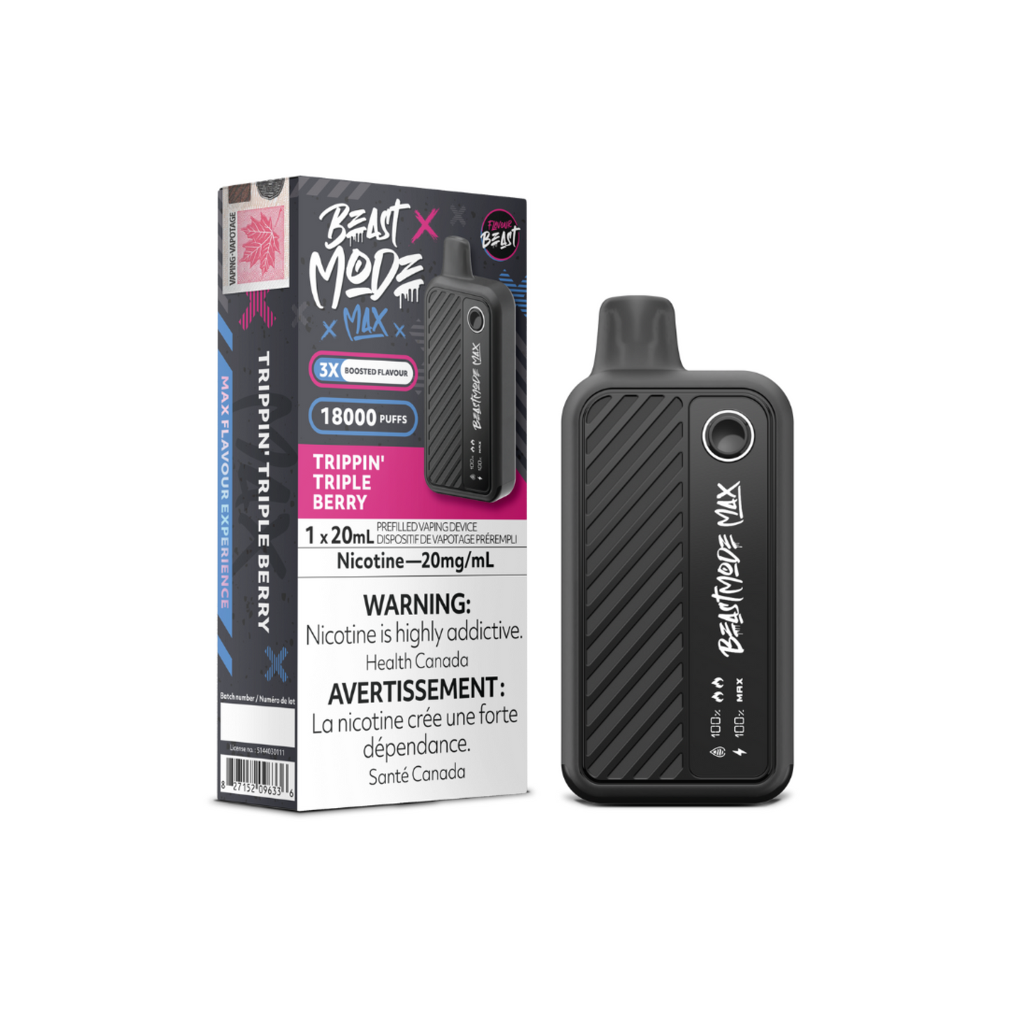 BEAST MODE MAX 18K TRIPPIN TRIPLE BERRY BY FLAVOUR BEAST DISPOSABLE VAPE