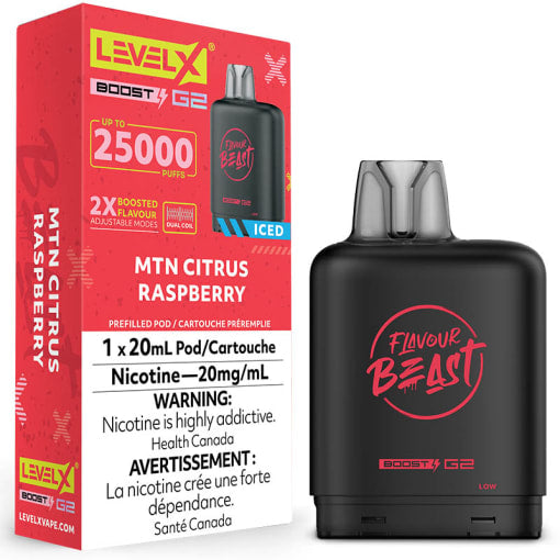 FLAVOUR BEAST LEVEL X G2 BOOST 25K PRE-FILLED POD - MTN CITRUS RASPBERRY ICED