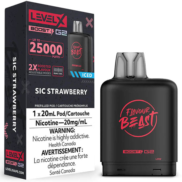 FLAVOUR BEAST LEVEL X G2 BOOST 25K PRE-FILLED POD - SIC STRAWBERRY ICED