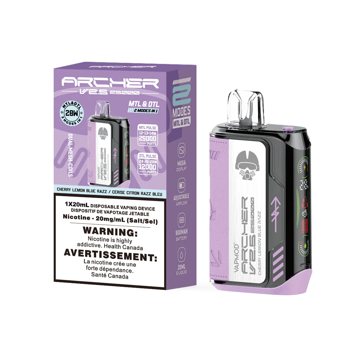 VAPMOD 25K BY ARCHER CHERRY LEMON BLUE RAZZ DISPOSABLE VAPE