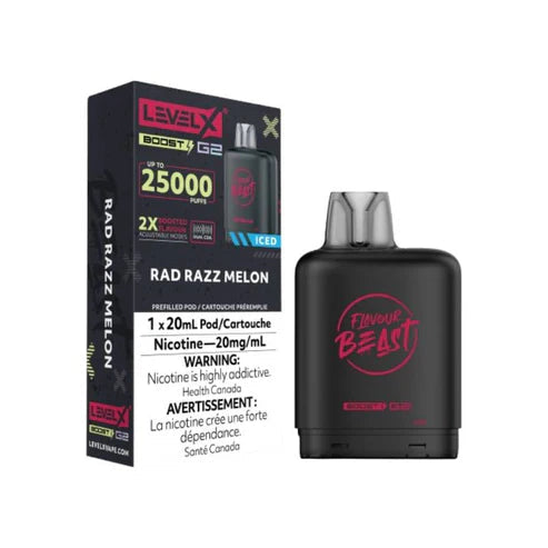 FLAVOUR BEAST LEVEL X G2 BOOST 25K PRE-FILLED POD - RAD RAZZ MELON ICED