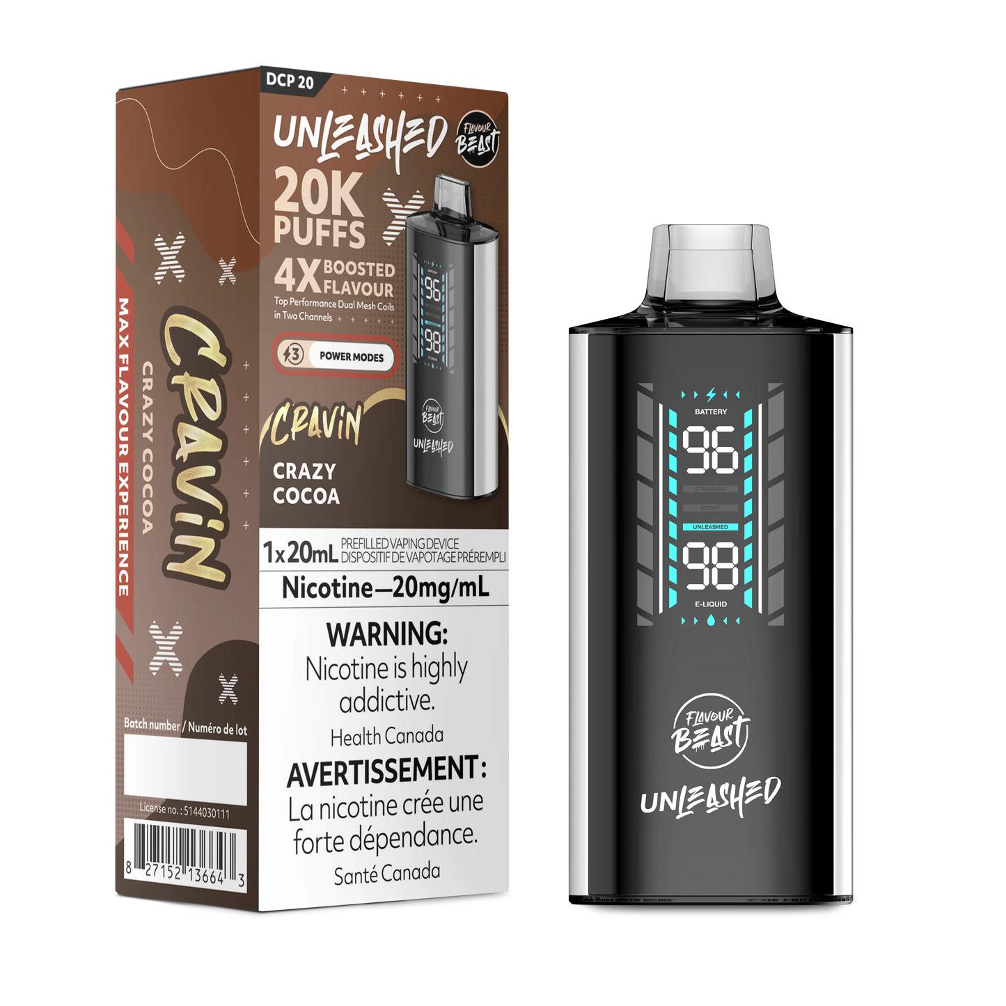 FLAVOUR BEAST UNLEASHED DCP 20K EPIC CRAZY COCOA ICED DISPOSABLE VAPE