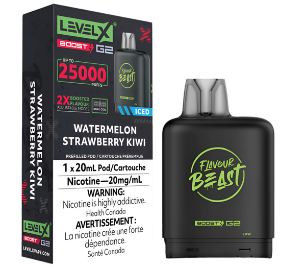 FLAVOUR BEAST LEVEL X G2 BOOST 25K POD PRÉ-REMPLI - PASTÈQUE FRAISE KIWI GLACÉ