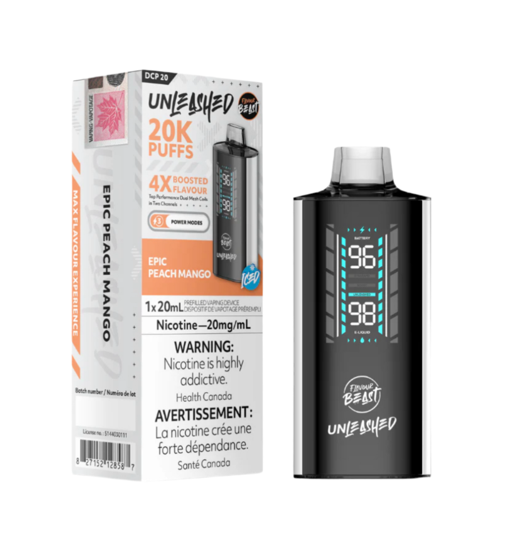 Falvour Unplug FLAVOUR BEAST UNLEASHED DCP 20K EPIC PEACH MANGO ICED DISPOSABLE VAPE ...