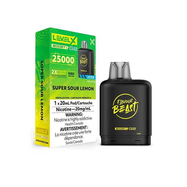 FLAVOUR BEAST LEVEL X G2 BOOST 25K PRE-FILLED POD - SUPER SOUR LEMON ICED