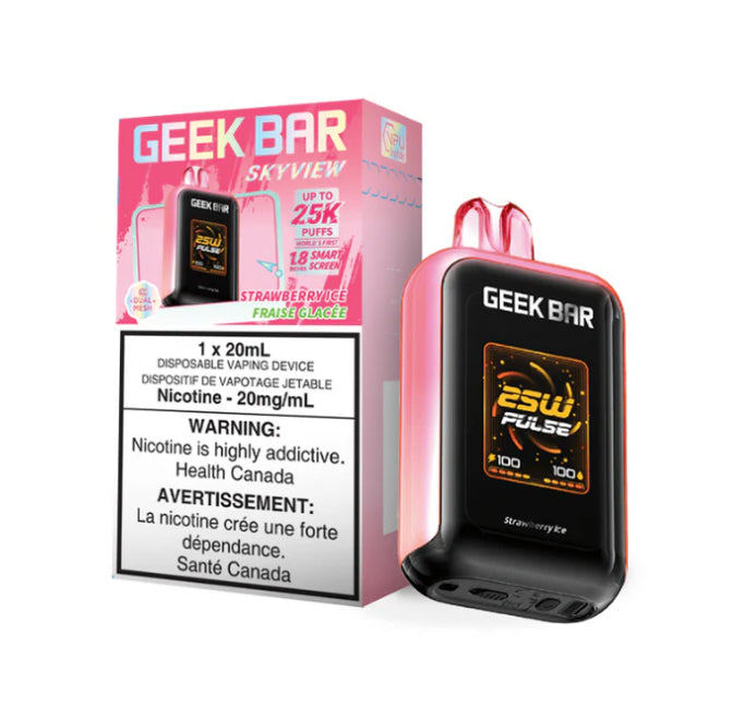 Geek Bar Skyview Disposable Vape: uptown 25000 puffs, type-c rechargeable, smart screen, three power modes. Fast shipping to Quebec available. Buy now