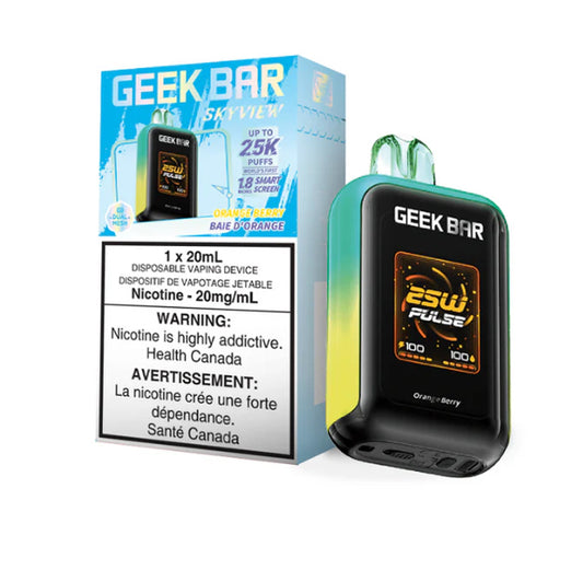 Geek Bar Skyview Disposable Vape: uptown 25000 puffs, type-c rechargeable, smart screen, three power modes. Fast shipping to Quebec available. Buy now