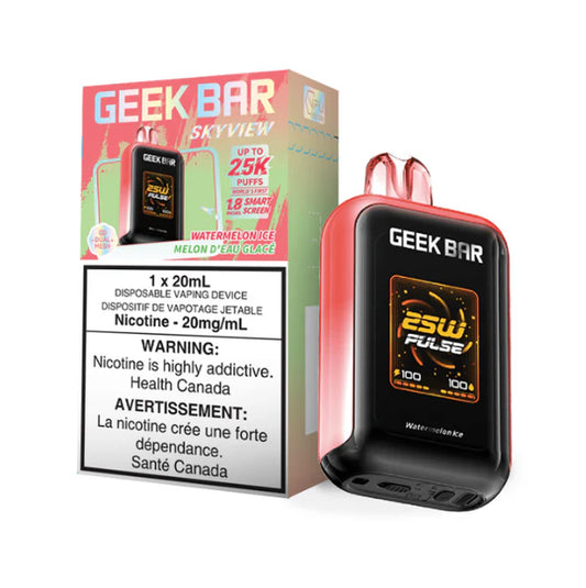 Geek Bar Skyview Disposable Vape: uptown 25000 puffs, type-c rechargeable, smart screen, three power modes. Fast shipping to Quebec available. Buy now