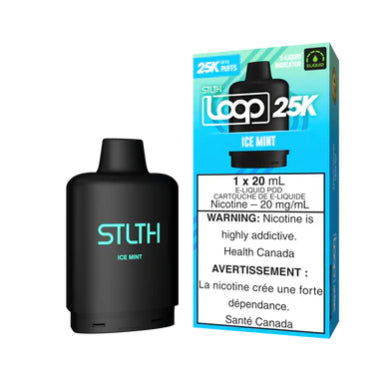 ICE MINT STLTH LOOP 25K DISPOSABLE POD: 25000 puffs , 20mL e-liquid capacity, 15 different flavours.Fast shipping to Quebec. 