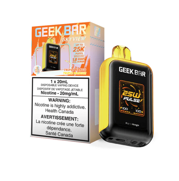 Geek Bar Skyview Disposable Vape: uptown 25000 puffs, type-c rechargeable, smart screen, three power modes. Fast shipping to Quebec available. Buy now