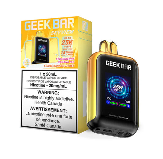 Geek Bar Skyview Disposable Vape: uptown 25000 puffs, type-c rechargeable, smart screen, three power modes. Fast shipping to Quebec available. Buy now