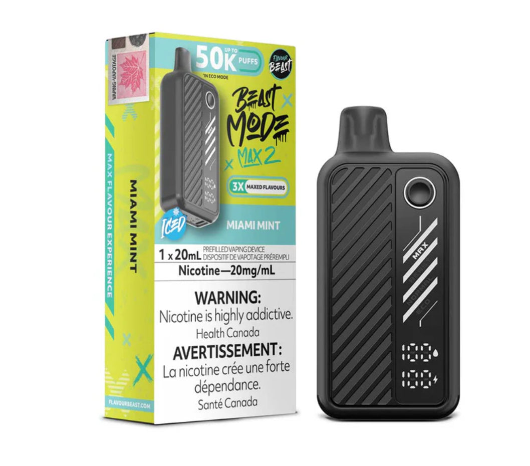 BEAST MODE MAX 2 50K MIAMI MINT ICE DISPOSABLE VAPE BY FLAVOUR BEAST