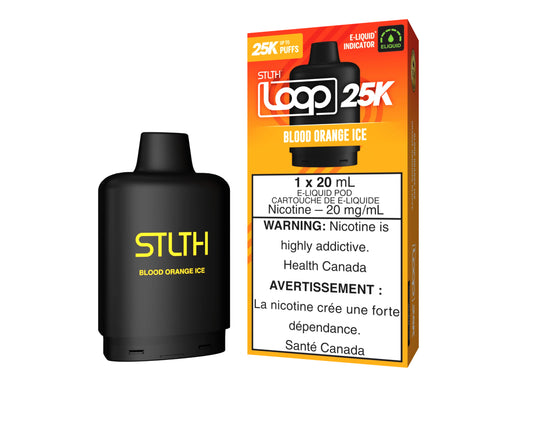 BLOOD ORANGE ICE STLTH LOOP 25K DISPOSABLE POD: STLTH LOOP 25K Pods: 25000 puffs , 20mL e-liquid capacity, 15 different flavours.Fast shipping to Quebec. 