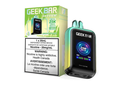 Geek Bar Skyview Disposable Vape: uptown 25000 puffs, type-c rechargeable, smart screen, three power modes. Fast shipping to Quebec available. Buy now