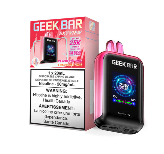 Geek Bar Skyview Disposable Vape: uptown 25000 puffs, type-c rechargeable, smart screen, three power modes. Fast shipping to Quebec available. Buy now