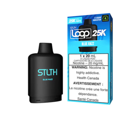 BLUE RAZZ STLTH LOOP 25K DISPOSABLE POD: 25000 puffs , 20mL e-liquid capacity, 15 different flavours.Fast shipping to Quebec.