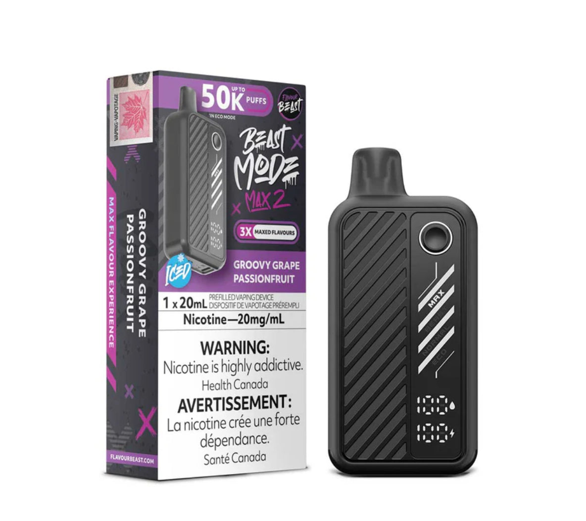 BEAST MODE MAX 2 50K VAPE JETABLE GROOVY GRAPE PASSIONFRUIT ICE PAR FLAVOUR BEAST