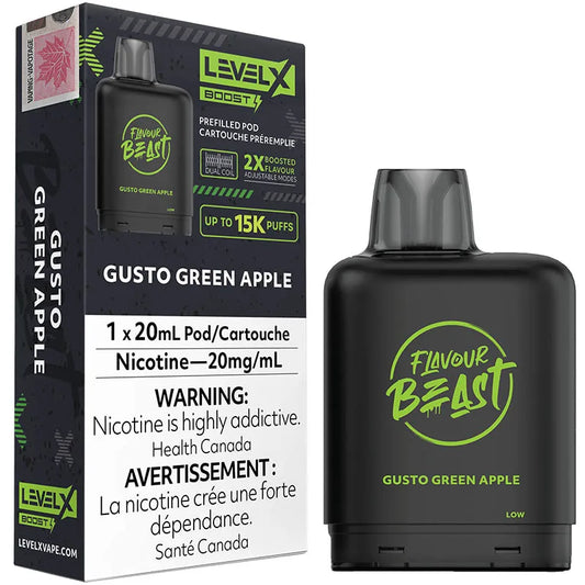 FLAVOUR BEAST LEVEL X BOOST 15K PRE-FILLED POD- GUSTO GREEN APPLE