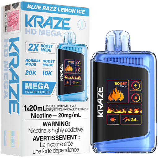 Kraze hd mega 20k blue razz lemon ice