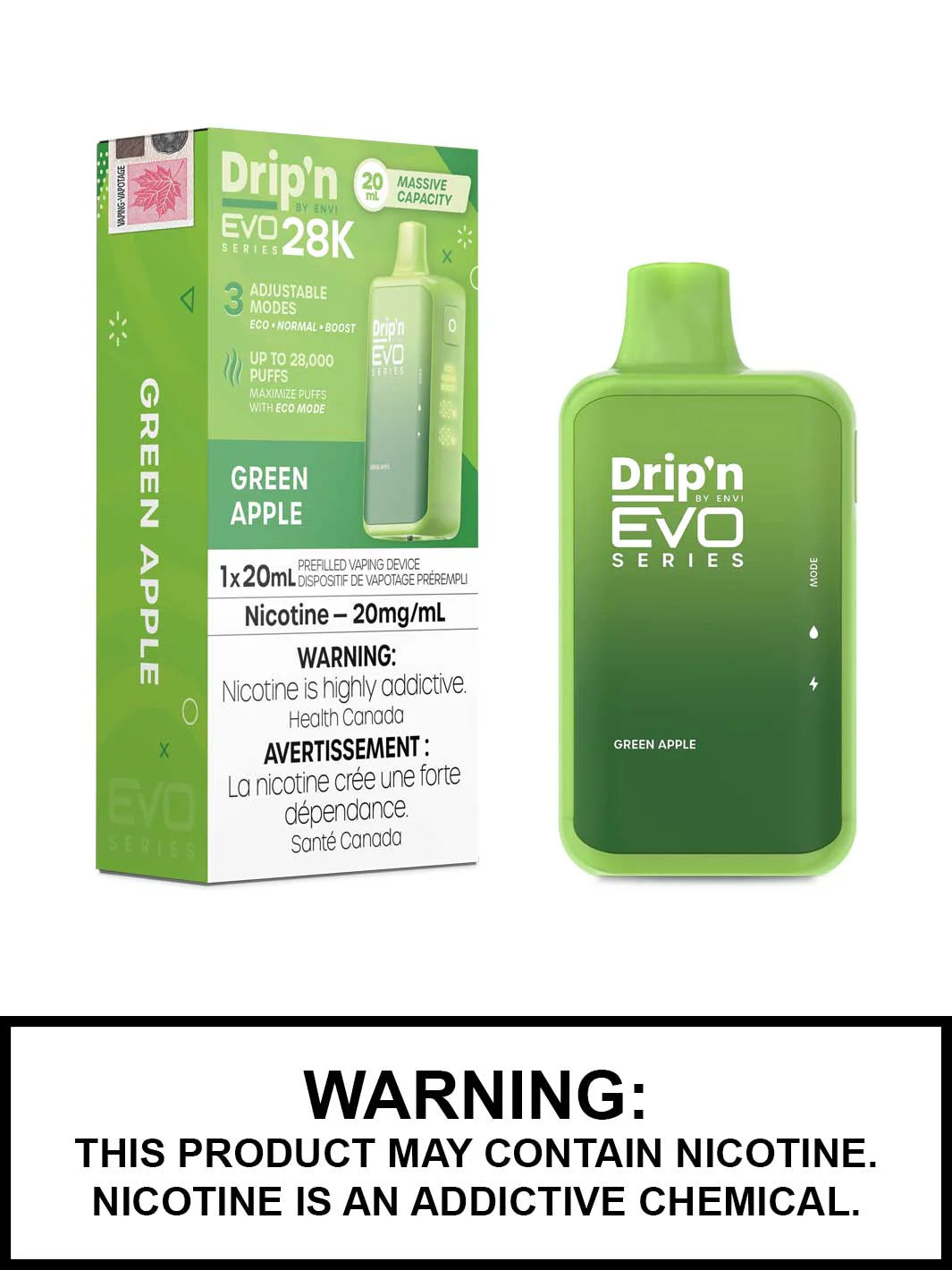 ENVI DRIP'N EVO 28K DISPOSABLE VAPE - GREEN APPLE