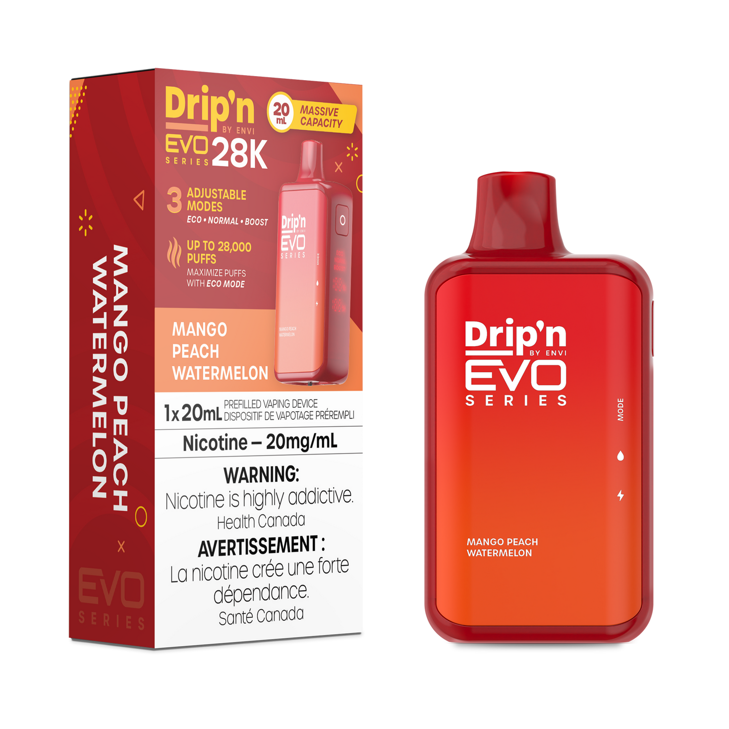 ENVI DRIP'N EVO 28K DISPOSABLE VAPE - MANGO PEACH WATERMELON