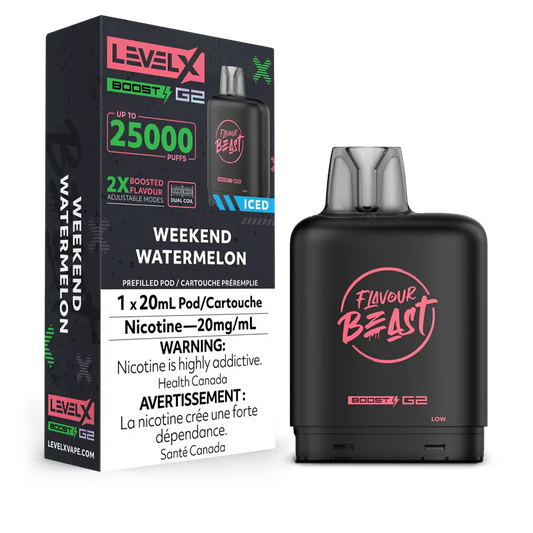 FLAVOUR BEAST LEVEL X G2 BOOST 25KPRE-FILLED POD- WEEKEND WATERMELON ICED