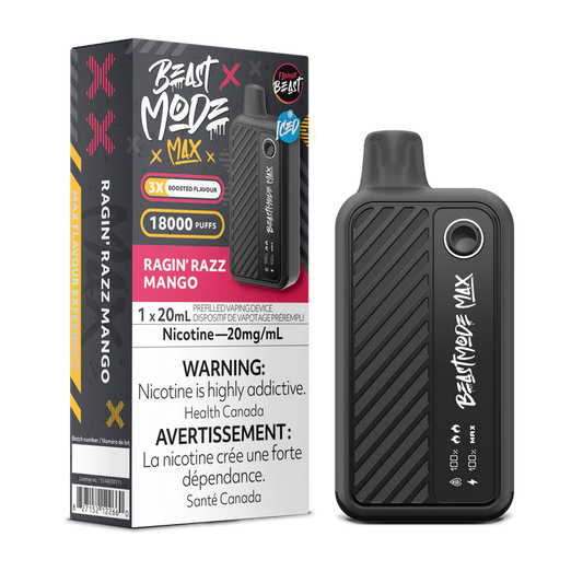 FLAVOUR BEAST BEAST MODE MAX 18k DISPOSABLE VAPE- RAGIN’ RAZZ MANGO ICED