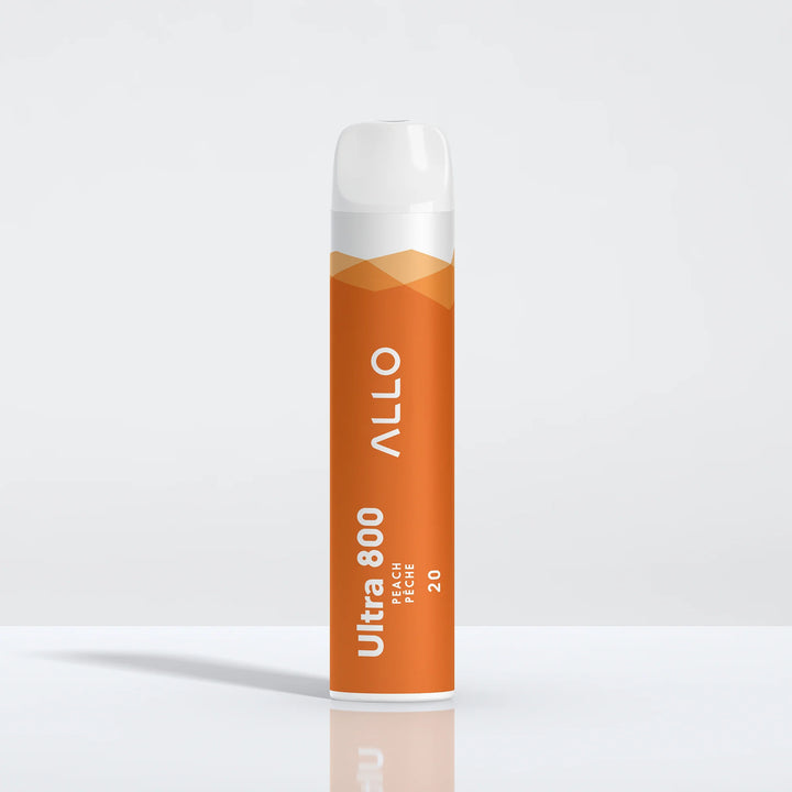 Allo Ultra 800 Peach Disposable: 800 puffs of bold, ripe peach flavor. No charging or refills—hassle-free vaping on the go!. Shop now