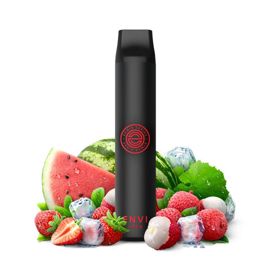 LYCHEE WATERMELON STRAWBERRY ICED ENVI APEX 2500 DISPOSABLE VAPE: Featuring 2500 puffs , 6.5ml of eliquid and non rechargeable. Fast shipping to Quebec - Shop now.